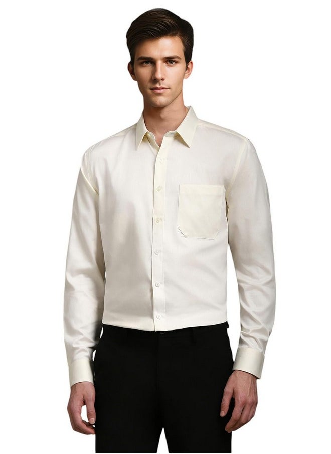 LOUIS PHILIPPE - Louis Philippe Men's Solid Slim Fit Shirt (LPSFMSLPV48973_Light Yellow - Image 1