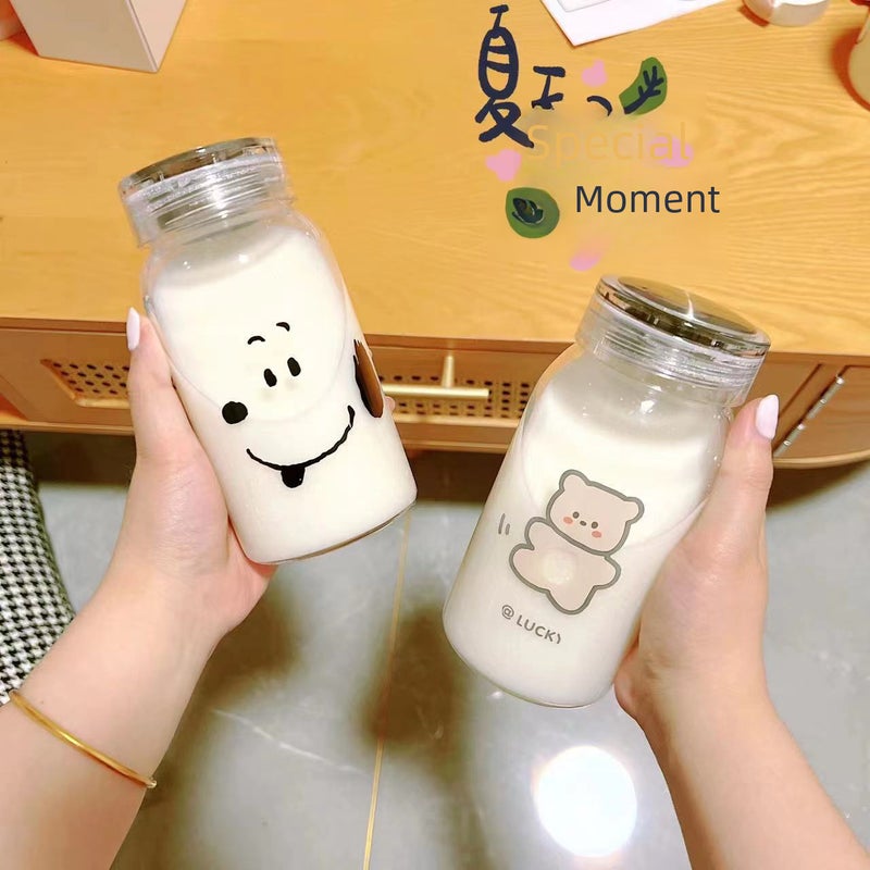 Cyber Celebrous Cartoon Glass Mori Style Water Cup for Men and Women Cute High Beauty Value Portable Milk Cup with Lid High Temperature Resistance(Boy, 500ML) - Image 2