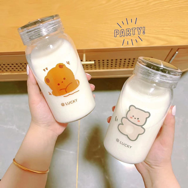 Cyber Celebrous Cartoon Glass Mori Style Water Cup for Men and Women Cute High Beauty Value Portable Milk Cup with Lid High Temperature Resistance(Boy, 500ML) - Image 5
