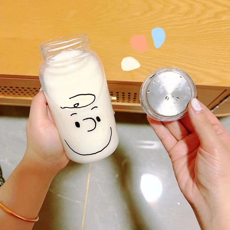 Cyber Celebrous Cartoon Glass Mori Style Water Cup for Men and Women Cute High Beauty Value Portable Milk Cup with Lid High Temperature Resistance(Boy, 500ML) - Image 3