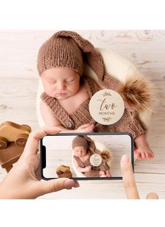 Gonice Baby Monthly Milestone Cards Sign - 7 Cute Double Sided Wooden Circles Discs Newborn Memento  - Image 5