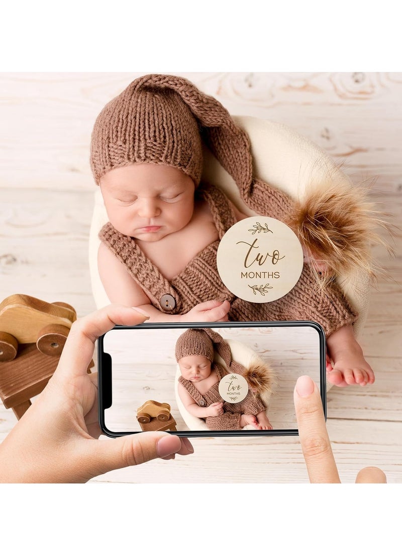 Gonice Baby Monthly Milestone Cards Sign - 7 Cute Double Sided Wooden Circles Discs Newborn Memento  - Image 5