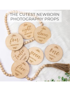 Gonice Baby Monthly Milestone Cards Sign - 7 Cute Double Sided Wooden Circles Discs Newborn Memento  - Image 3
