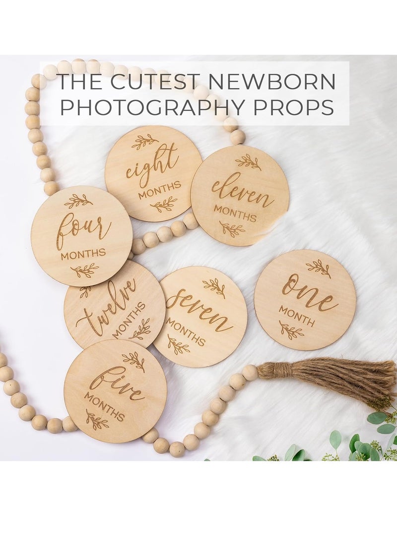 Gonice Baby Monthly Milestone Cards Sign - 7 Cute Double Sided Wooden Circles Discs Newborn Memento  - Image 3