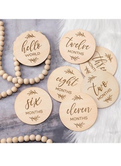 Gonice Baby Monthly Milestone Cards Sign - 7 Cute Double Sided Wooden Circles Discs Newborn Memento  - Image 2