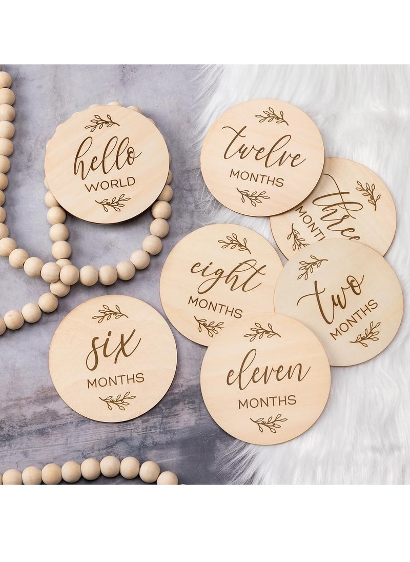 Gonice Baby Monthly Milestone Cards Sign - 7 Cute Double Sided Wooden Circles Discs Newborn Memento  - Image 2
