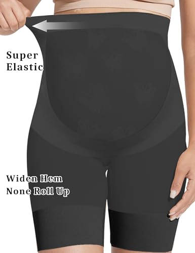 KIM S Maternity Shapewear for Dresses Fall Plus Size Maternity Clothes Dress for Baby Shower Panties Photoshoot Pregnancy Support Biker Shorts (Black XL) - Image 5