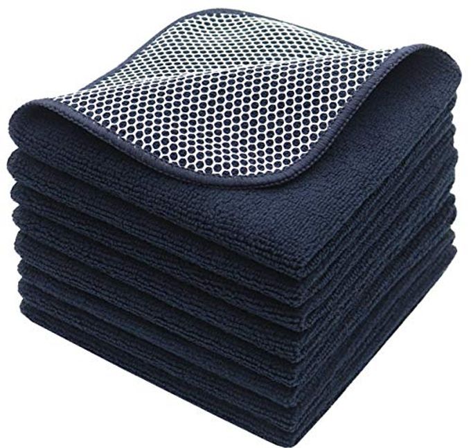 VeraSong Microfiber Dish Cloths Fast Drying Kitchen Cleaning Cloth Dish Rags Dust Cloths Ultra Absorbent Lint Free Washcloths with Poly Scrub Side 12inch x 12inch 8 Pack (Black)