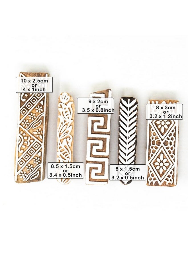 Hashcart Hashcart Wooden Stamp Block, Printing Stamp Design | Set of 5 | Block for Printing Saree Border | Dresses, Craft Card Making, Scrapbook, Clay Pottery  - Image 4
