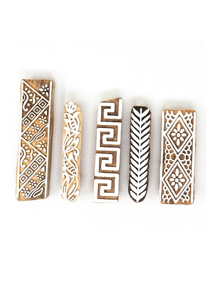 Hashcart Hashcart Wooden Stamp Block, Printing Stamp Design | Set of 5 | Block for Printing Saree Border | Dresses, Craft Card Making, Scrapbook, Clay Pottery  - Image 2