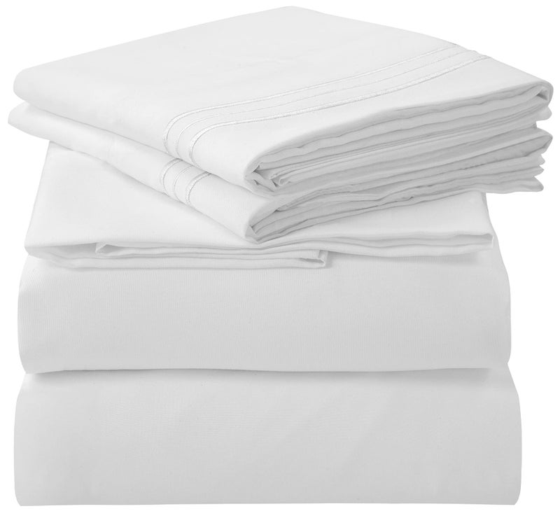 ROYALE LINENS 4 Piece Full Sheets Set  Soft Brushed 1800 Microfiber Bedding  1 Fitted and 1 Flat Sheet 2 Pillow Cases  Wrinkle Free  Fade Resistant  Hotel Luxury Bed Sheets Set White Full