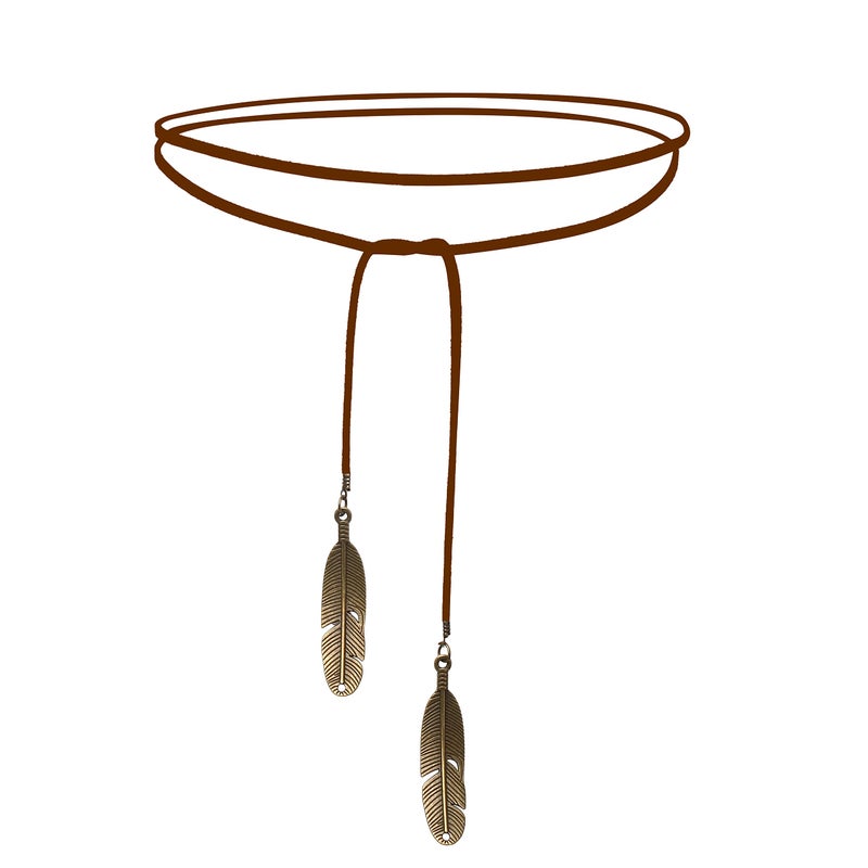 Doubnine Boho Feather Choker Wrap Versatile Necklace Vegan Suede Lariat Gothic Brown Black Accessories for Women (brown cord + bronze feather)