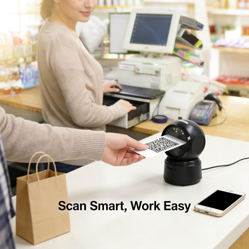 QR Code Scanner Barcode Reader ABS Handheld Scanning Tool Black - Shock Design, Easy USB Connection, Ideal for Retail and Logistics - Image 3