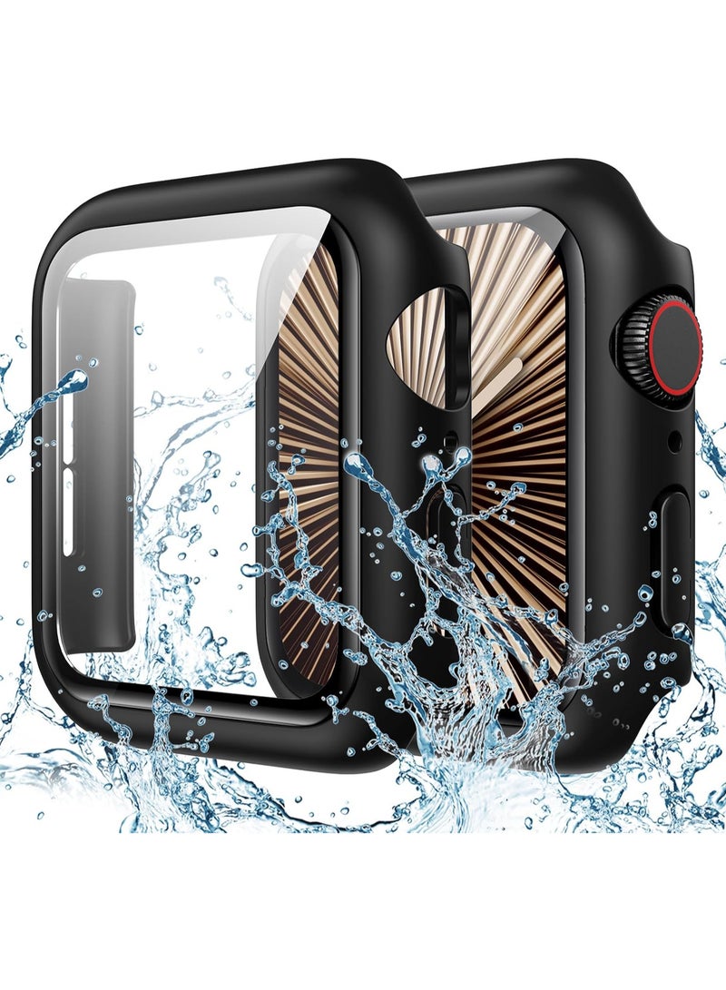 Tempered Glass Bumper Case for Apple Watch Series 10 46mm, Waterproof Hard PC Full Screen Protector Cover – Matte Black - Image 1