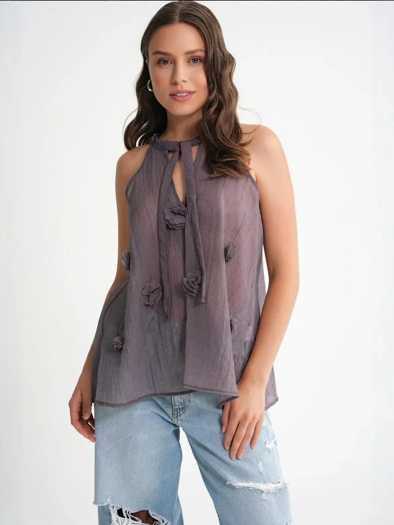 MixRay Carnation Pink Mixray V-Neck Tie Closure Ruffle Blouse for Women | Best Price UAE