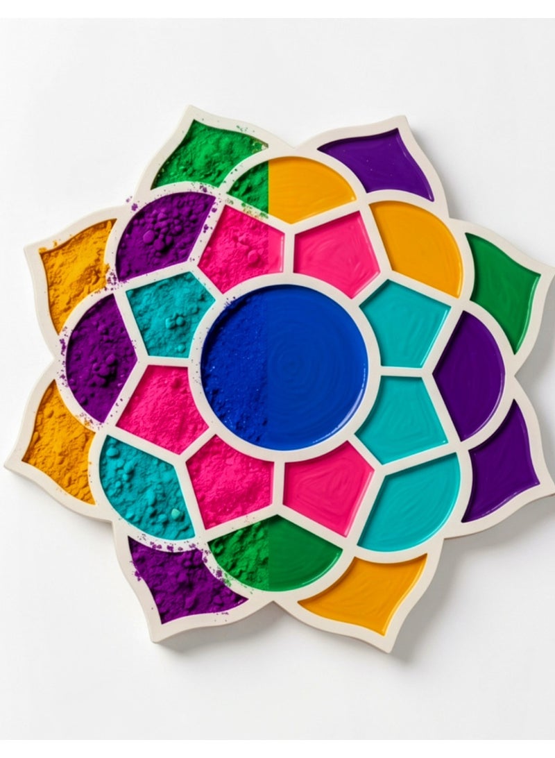 Divine Design Lotus Flower Rangoli Tray Stencil, MDF, Multicolour, Mandala Design, Festive Diwali Decor - Image 1