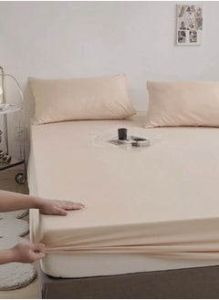 LUNA Home King Size Fitted bed sheet 180*200+30 cm with 2 pillow covers, set of 3 pieces, plain beige color.  - Image 1