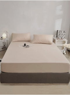 LUNA Home King Size Fitted bed sheet 180*200+30 cm with 2 pillow covers, set of 3 pieces, plain beige color.  - Image 3