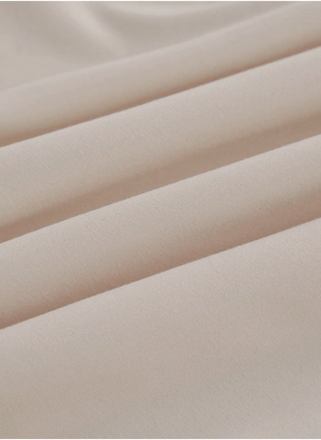 LUNA Home King Size Fitted bed sheet 180*200+30 cm with 2 pillow covers, set of 3 pieces, plain beige color.  - Image 5