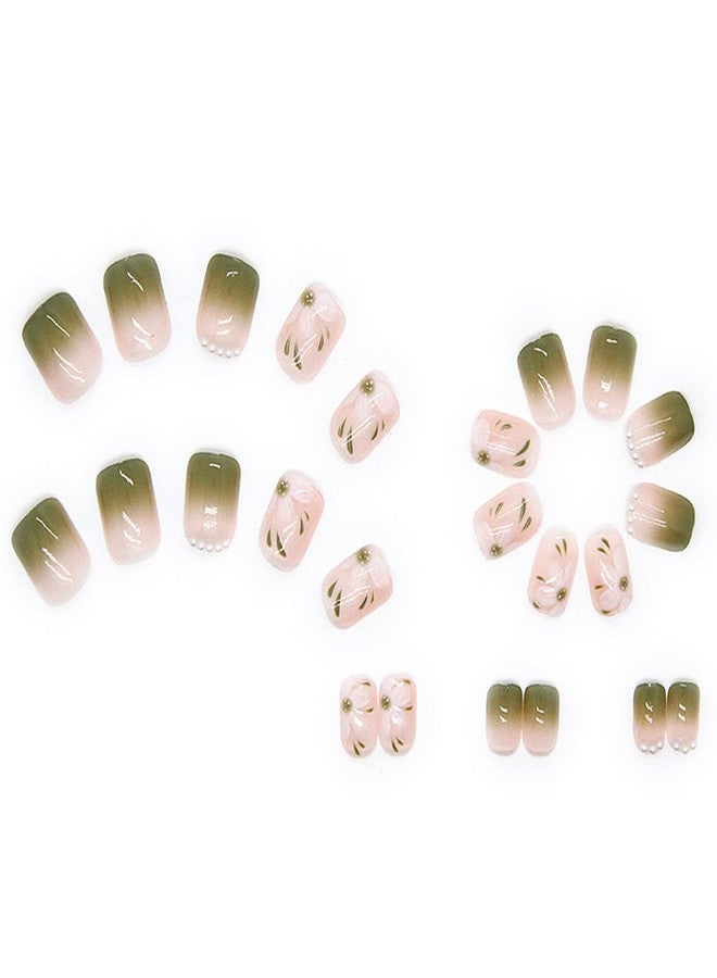 Vezocim 24PCS Full Cover Reusable False Nails Kits, Short Length Press On Nails, Artificial Acrylic Fake Nails for Women, Camellia Flower Design, Glue On Nails for Nail Art - Image 3