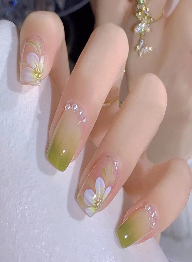Vezocim 24PCS Full Cover Reusable False Nails Kits, Short Length Press On Nails, Artificial Acrylic Fake Nails for Women, Camellia Flower Design, Glue On Nails for Nail Art - Image 1