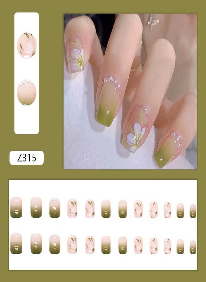 Vezocim 24PCS Full Cover Reusable False Nails Kits, Short Length Press On Nails, Artificial Acrylic Fake Nails for Women, Camellia Flower Design, Glue On Nails for Nail Art - Image 2