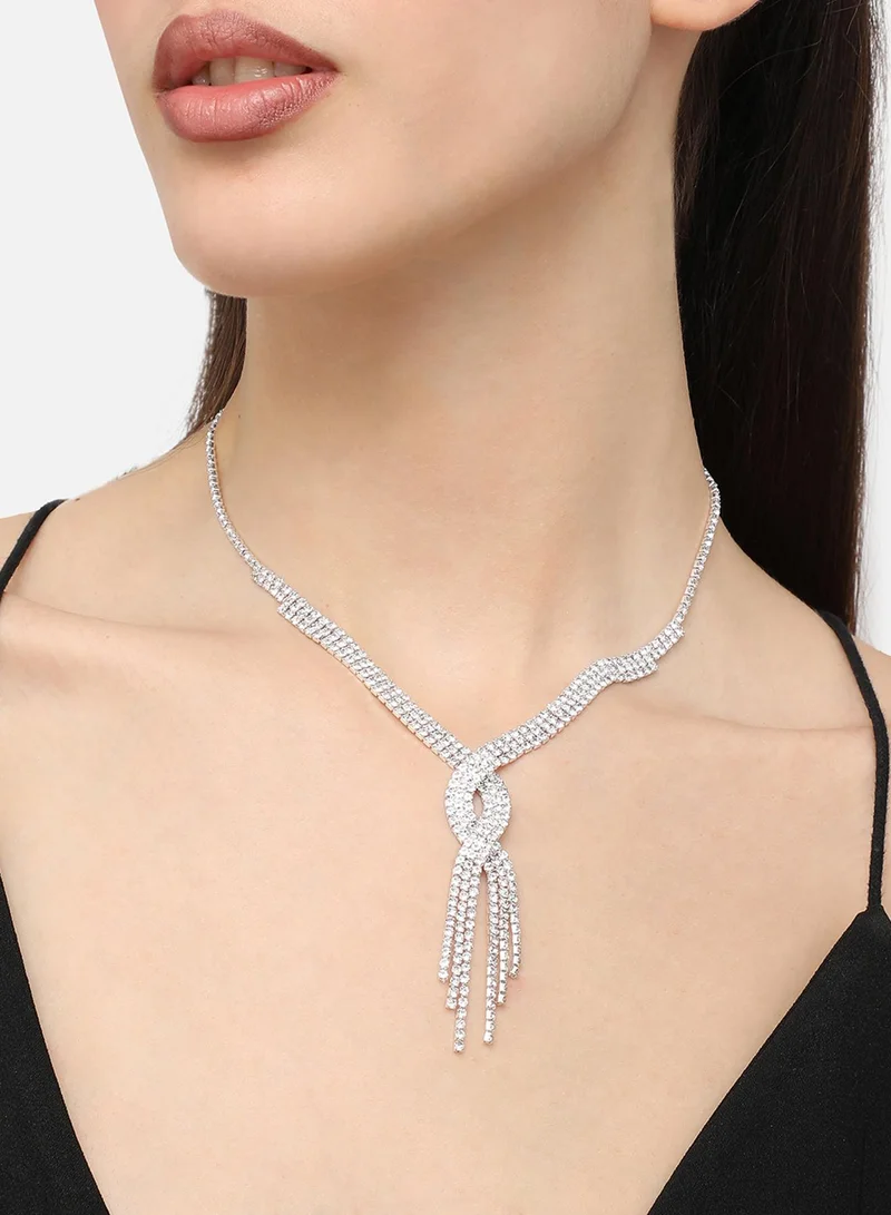 سوهي قلادة الحفلة من الحجر بتصميم مطلي بالفضة