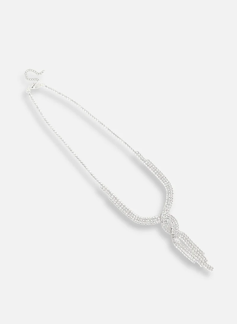 سوهي قلادة الحفلة من الحجر بتصميم مطلي بالفضة