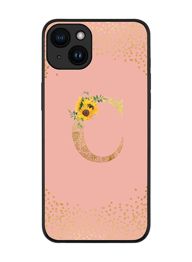 Stylizedd Cover for iPhone 15 Plus Case Rugged Black Slim fit Flexible Protective Cover Custom Monogram Initial Letter Floral Pattern Alphabet - C (Rose Pink) - Image 1