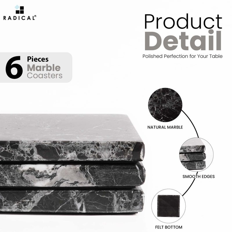 Radicaln Marble Coasters Square 3.5" Inches Black Handmade Coasters for Drinks, Marble Drink Coaster for Home Bar, Ideal Coaster Set of 6 - Image 5