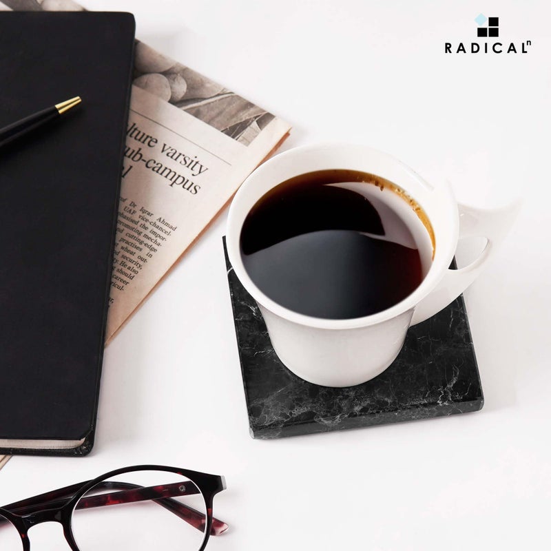 Radicaln Marble Coasters Square 3.5" Inches Black Handmade Coasters for Drinks, Marble Drink Coaster for Home Bar, Ideal Coaster Set of 6 - Image 2