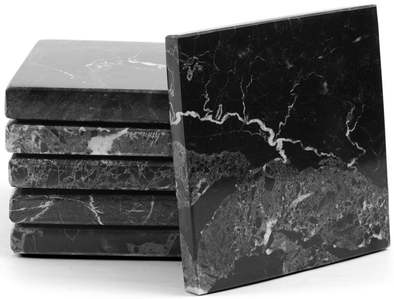 Radicaln Marble Coasters Square 3.5" Inches Black Handmade Coasters for Drinks, Marble Drink Coaster for Home Bar, Ideal Coaster Set of 6 - Image 1