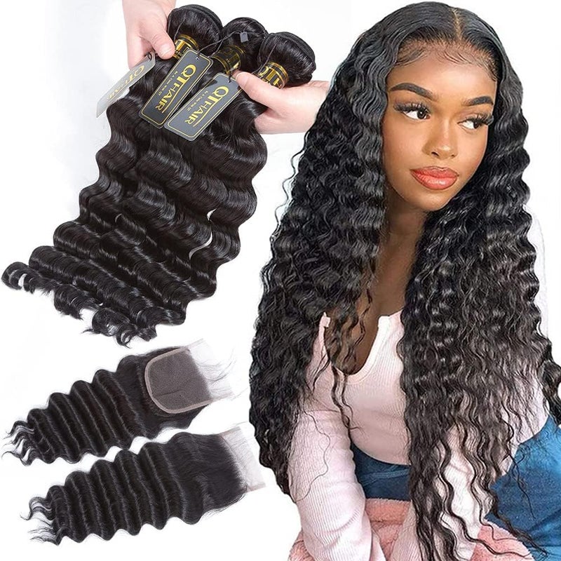 QTHAIR QTHAIR 16A Peruvian Loose Deep Wave Human Hair with Closure18 20 2216Free Part ClosureNatural Black Peruvian Loose Deep Wave Virgin Hair Weave with 4x4 Swiss Lace Closure with Baby Hair 