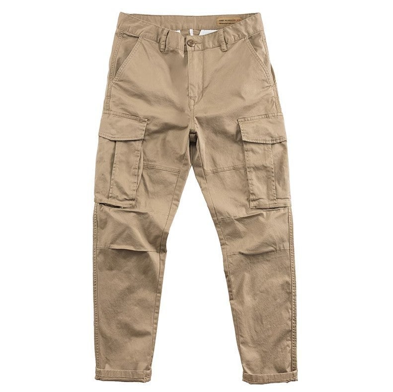 Mens Solid Color Cargo Pants Spring Autumn Casual Loose Korean Style khaki (semi-elastic waist)