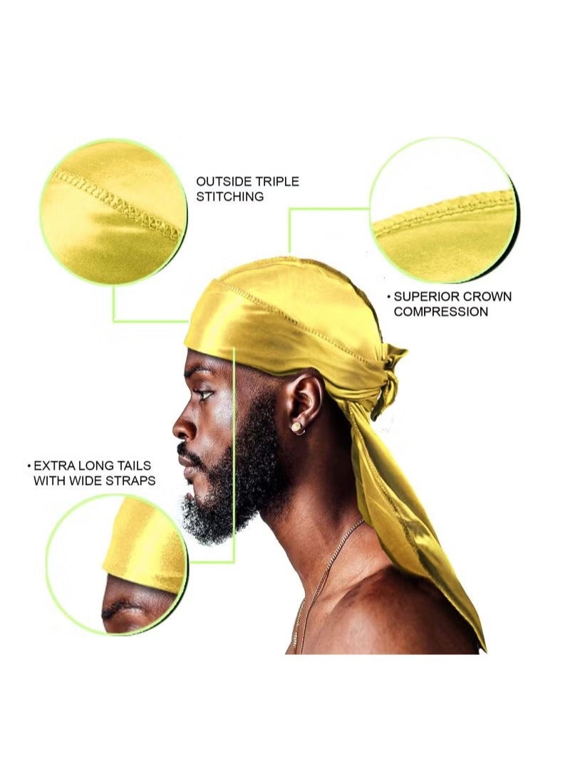Silky Durag Men Soft Silk Durags 360 Waves Headwraps Unisex Cap Bandana Turban Hat with Long Tails and Wide Straps 4 Pcs - Image 5