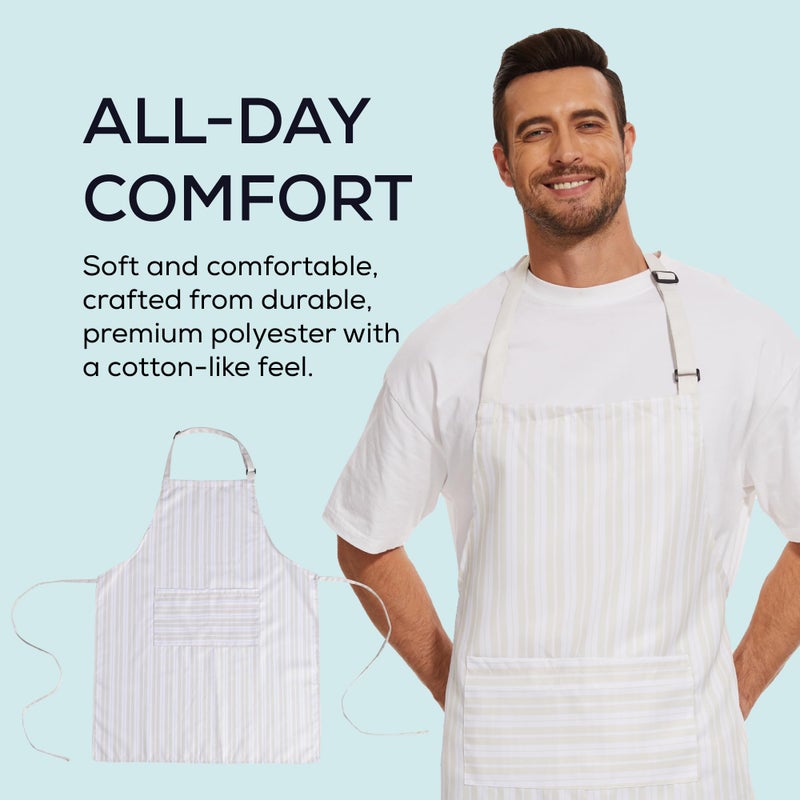 Will Well Kitchen Apron for Men and Women - Patterned Aprons for Cooking. Baking & Grilling  Chef Apron  Server Apron  & Waitress Apron With Pockets  Oil & Water Resistant Apron  1 Pack  White Stripe - Image 3