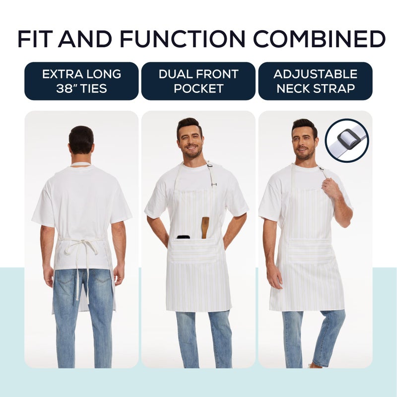 Will Well Kitchen Apron for Men and Women - Patterned Aprons for Cooking. Baking & Grilling  Chef Apron  Server Apron  & Waitress Apron With Pockets  Oil & Water Resistant Apron  1 Pack  White Stripe - Image 2