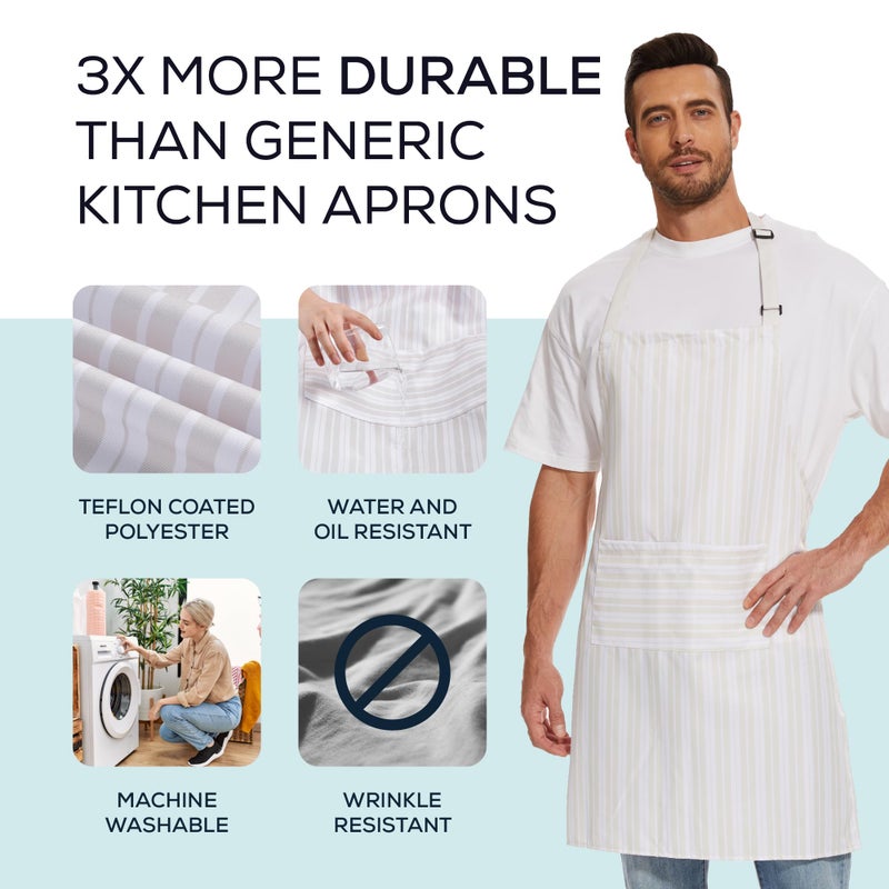 Will Well Kitchen Apron for Men and Women - Patterned Aprons for Cooking. Baking & Grilling  Chef Apron  Server Apron  & Waitress Apron With Pockets  Oil & Water Resistant Apron  1 Pack  White Stripe - Image 1