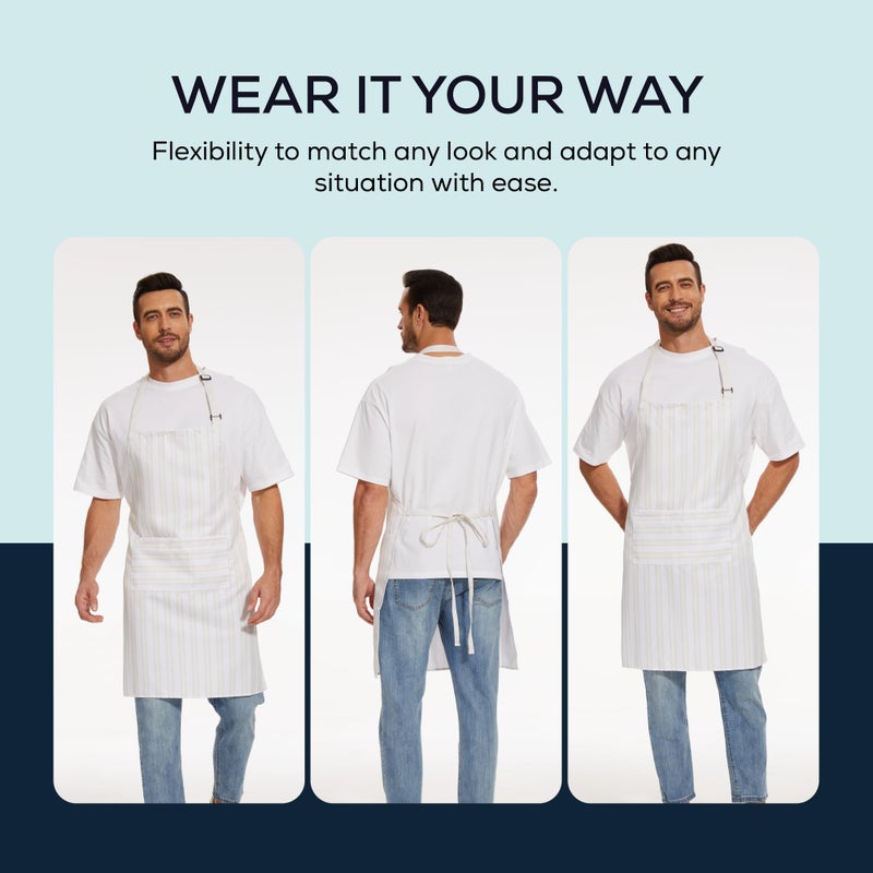 Will Well Kitchen Apron for Men and Women - Patterned Aprons for Cooking. Baking & Grilling  Chef Apron  Server Apron  & Waitress Apron With Pockets  Oil & Water Resistant Apron  1 Pack  White Stripe - Image 4