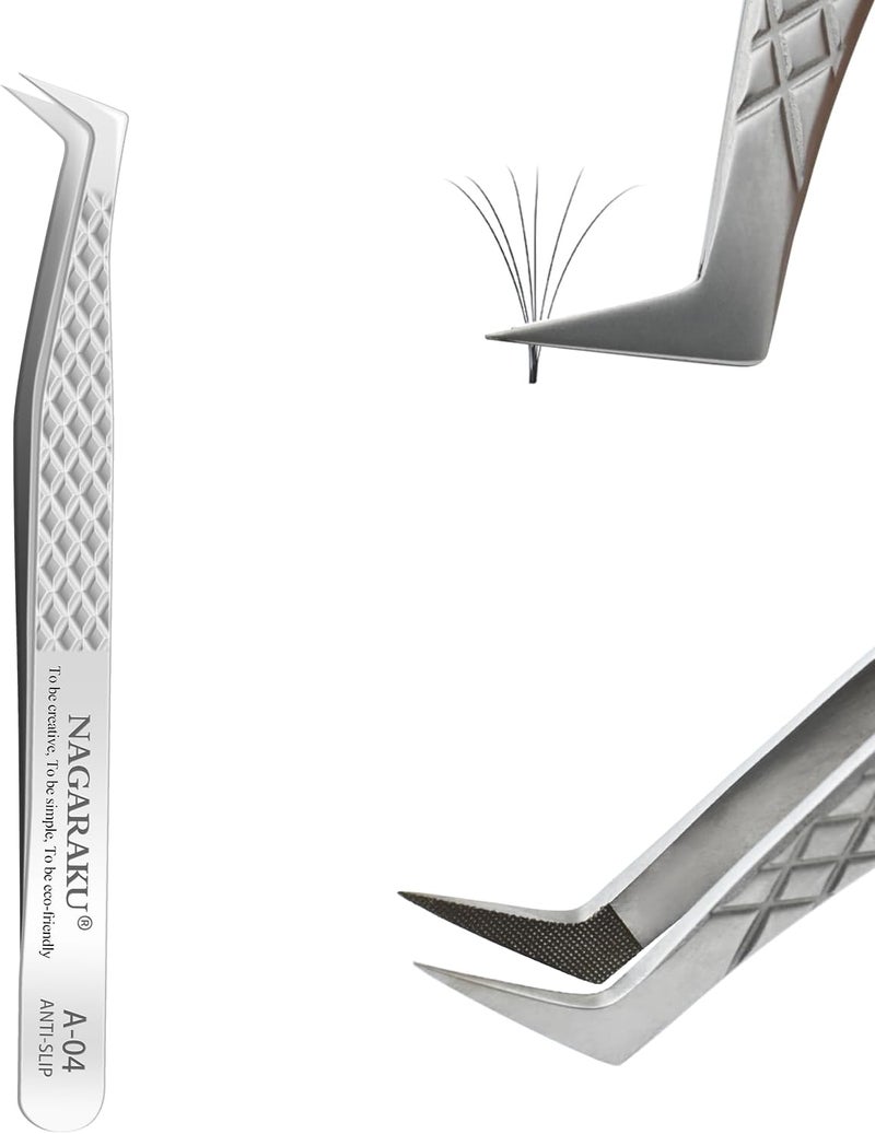 NAGARAKU Eyelash Extension Tweezers Diamond Grip with Pattern on tip Precision Durable Curved Professional for Classic Lash Fanning Volume A04