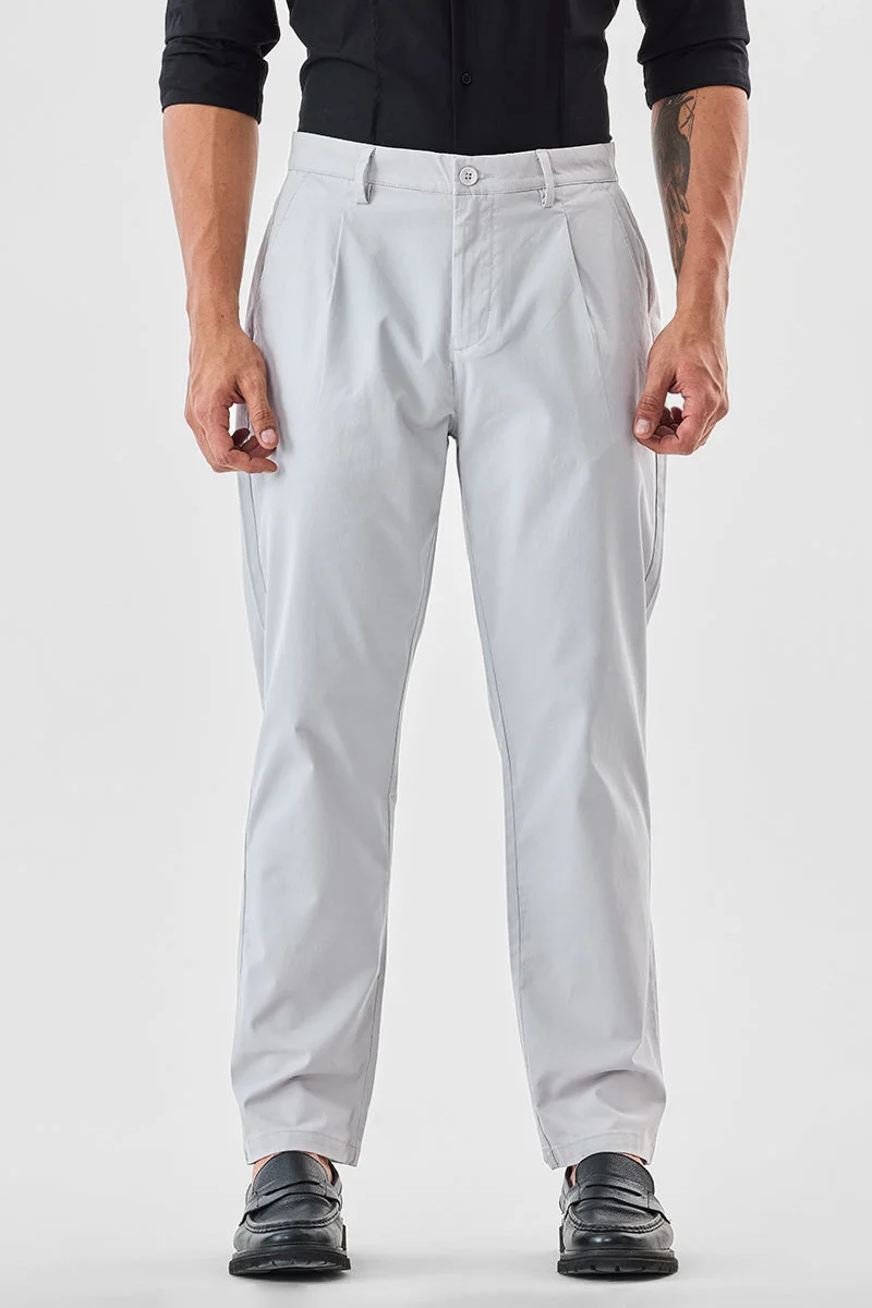 SNITCH Off White Stretch Carrot Fit Trousers for Men | Best Price UAE