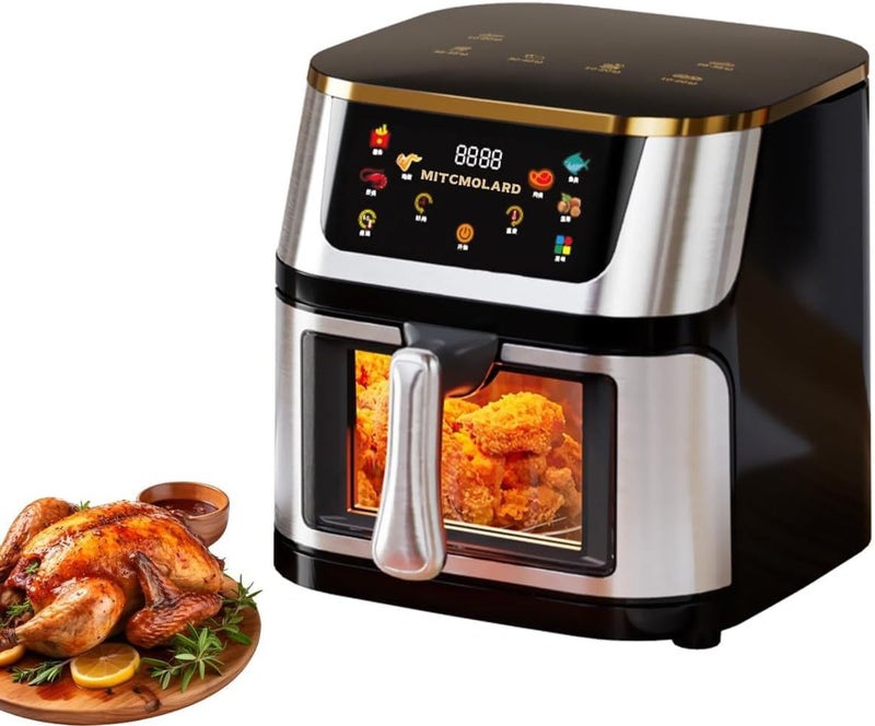 MITCMOLARD Air Fryer Stainless Steel, 8.5 L Flip-Free Visual Window, 6 Preset Programs | Stainless Steel Airfryer, Digital Rapid, قلاية هوائية, Rapid Hot Air Circulation Technology - Image 1