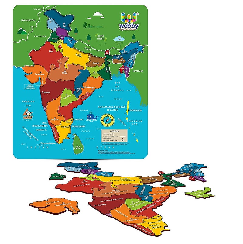 Webby Wooden Educational India Political Map States Capital Learning, Board Puzzle for 4, 5, 6, 7, 8 Year Old Kids - Image 2