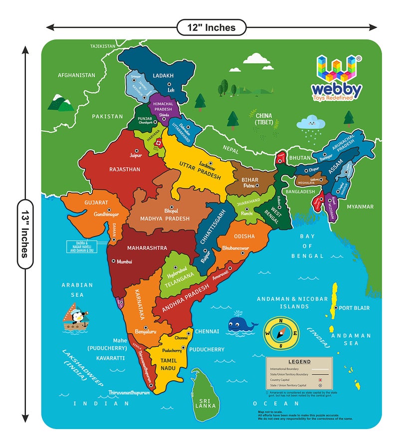 Webby Wooden Educational India Political Map States Capital Learning, Board Puzzle for 4, 5, 6, 7, 8 Year Old Kids - Image 3