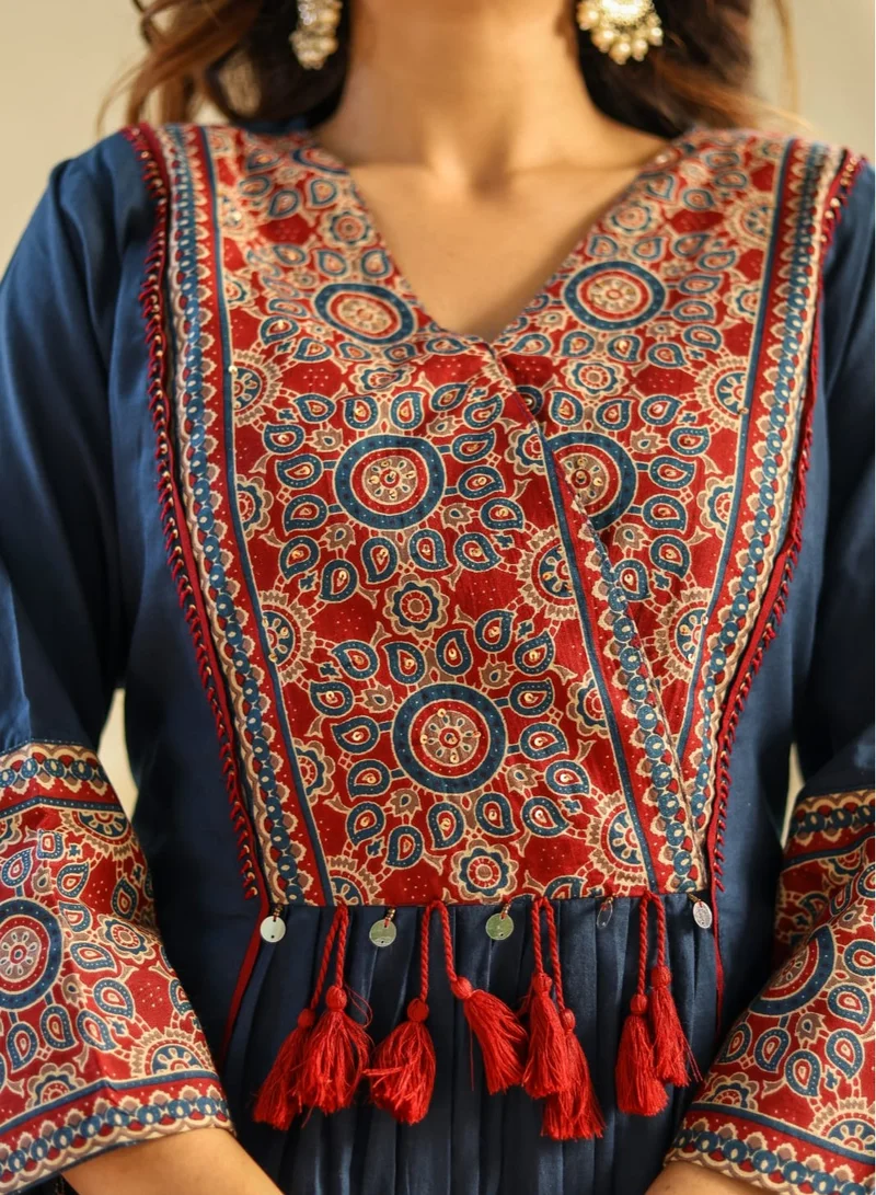 Studio blue Navy Blue Printed Three-Piece Set with Dupatta