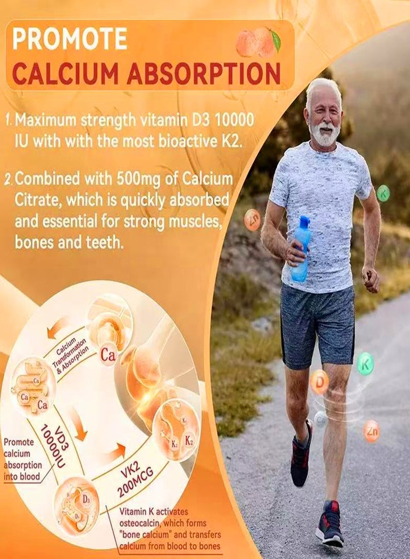 Wins Town Vitamin D3 10000 IU & Vitamin K2 Gummies  Extra Strength Sugar-Free High Absorption  Bone Joint Immune Heart Brain & Mood Support - Non-GMO Gluten-Free Fiber-Based with Prebiotics 60 Count - Image 2