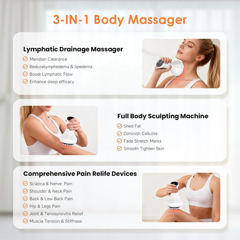 NENRENT Body Sculpting Machine, Lymphatic Drainage Massager & Anti Cellulite Massage Tool, Helps Reduce Stretch Marks & Cellulite, Targeted Relief for Sciatica, Nerve, Hip, Joint & Muscle and Lower Back Pain - Image 3
