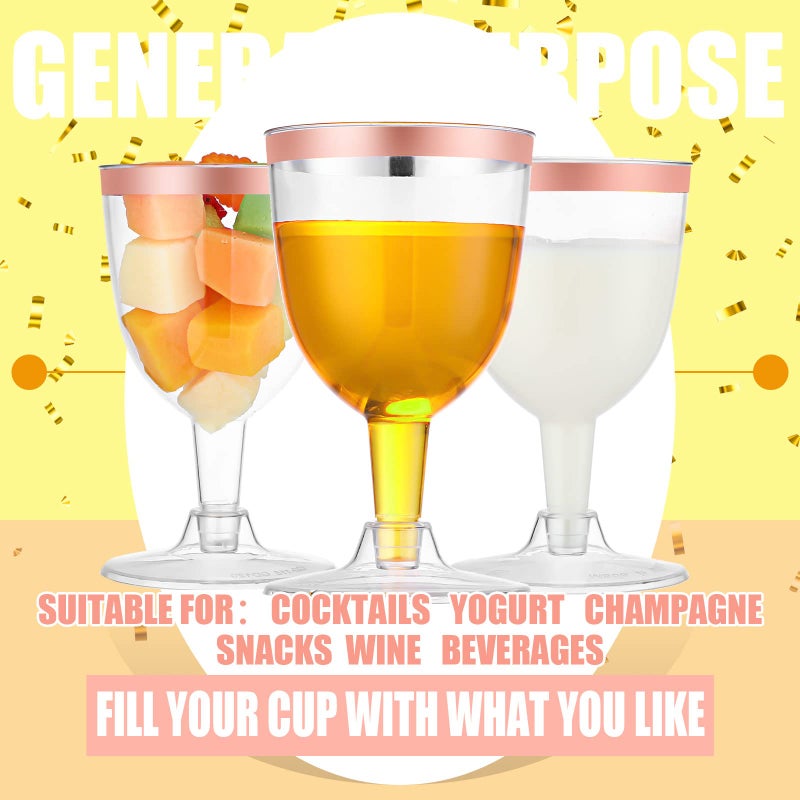 Thenshop Thenshop 50 Pack Plastic Wine Glasses 5 oz Disposable Wine Cups Champagne Glasses with Stem Reusable Clear Wine Goblets Shatterproof Cocktail Cups for Weddings Holiday Party Picnic (Rose Gold Rim) - Image 5