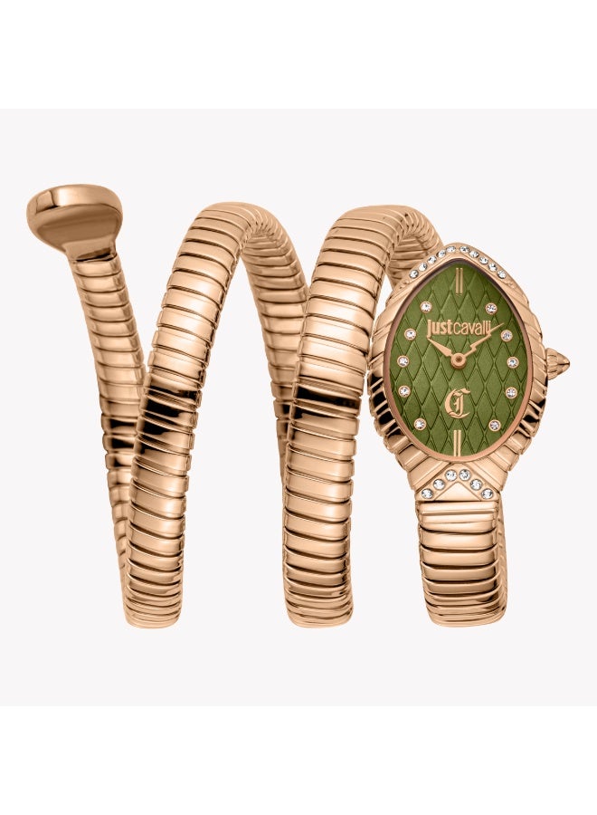 جاست كافالي جاست كافاللي JC1L323M0045 روز جولد سبندور - ساعة نسائية أنيقة بهيكل زيتوني - Image 1