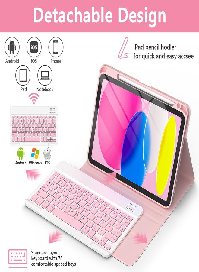 تاييانج جراب TaIYanG لجهاز iPad A16 من الجيل الحادي عشر/العاشر مع لوحة مفاتيح - جراب لوحة مفاتيح بلوتوث قابل للفصل مع حامل قلم، رفيع وخفيف - غطاء قابل للطي لجهاز iPad مقاس 11 بوصة A16 2025 من الجيل العاشر و10.9 بوصة 2022 (وردي) - Image 3
